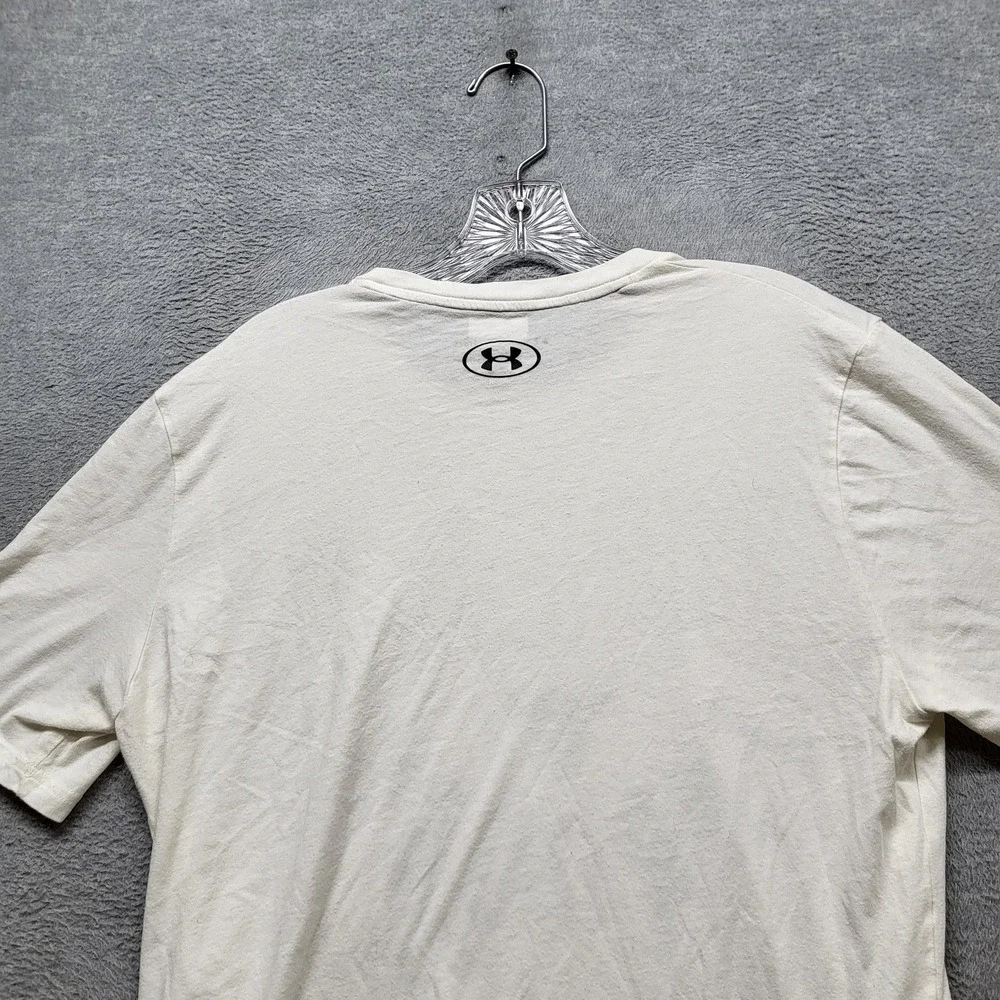 Under Armour Men Shirt L White Break‎ Through Heatgear Activewear Logo Short